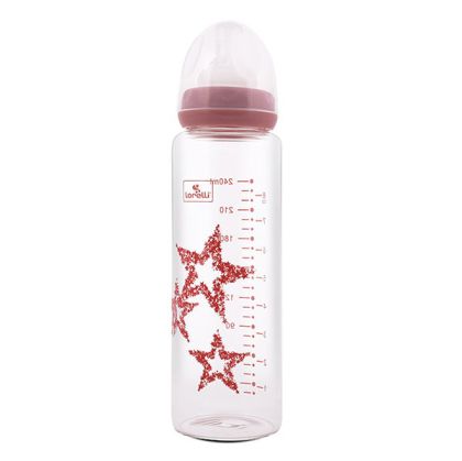 Lorelli Стъклено шише Anti-Colic 240 мл Розови звезди
