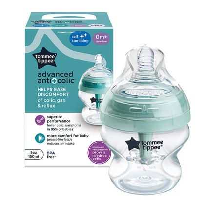 Tommee Tippee Шише за хранене 150 мл ANTI-COLIC+ САМОСТЕРИЛИЗИРАЩО (0м+ 1 капка) TT.0013