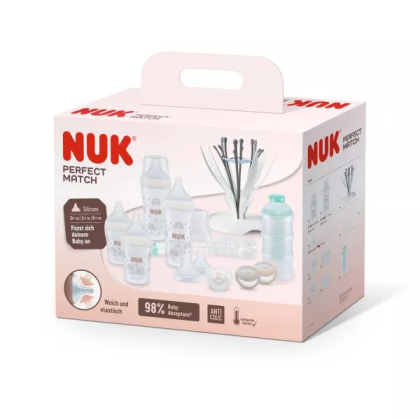 NUK Perfect Match Подаръчен сет - Шише 150мл., Дъга + залъгалка MommyFeel 0-9 мес.