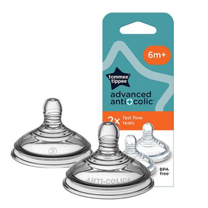 Tommee Tippee Биберон за хранене 2 броя ANTI-COLIC+ (Бърз поток 3 капки 6м+) TT.0008